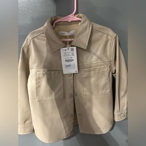 Zara Toddler size 3-4 faux leather button down shirt cream brand new
